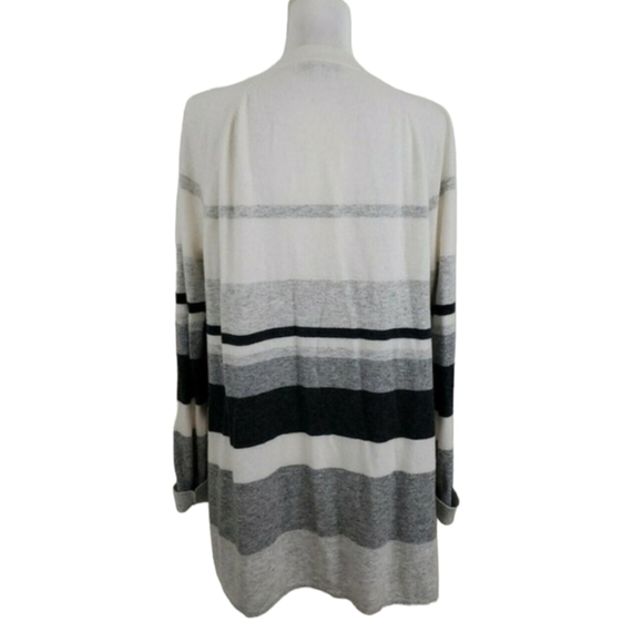 LOFT ~Woman Size L~ White/Gray Striped Waterfall Open Front Cardigan Wool Blend. - Picture 3 of 11
